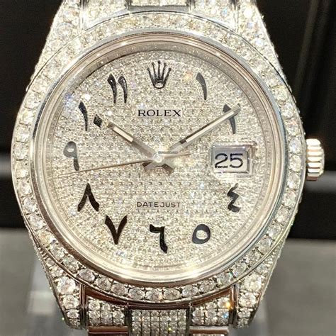 iced out fake rolex|iced out rolex arabic dial.